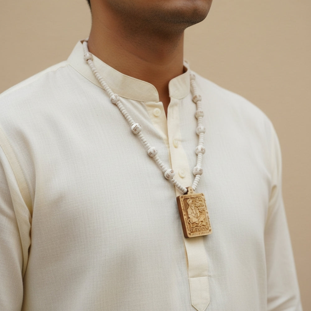 Original & Natural Wood Tulsi Kanthi Mala With Hanuman ji Locket Pendant