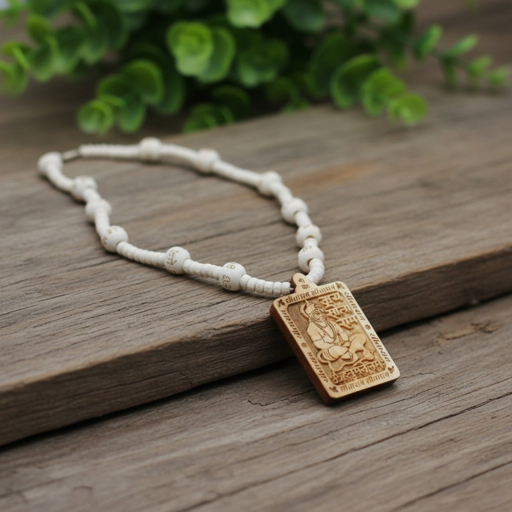 Original & Natural Wood Tulsi Kanthi Mala With Hanuman ji Locket Pendant