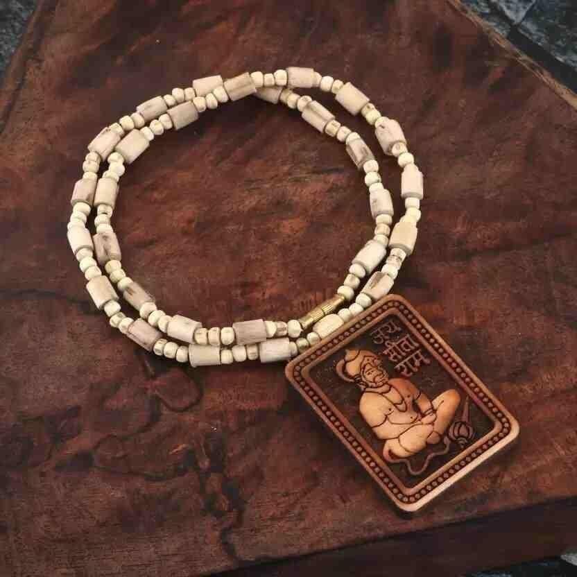 Original & Natural Wood Tulsi Kanthi Mala With Hanuman ji Locket Pendant
